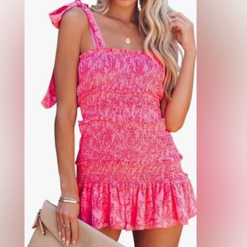 Hot Pink ruffle smocked dress